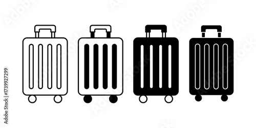 Black outline luggage icon in monoline style, perfect for travel, packing, and airport-related graphics.