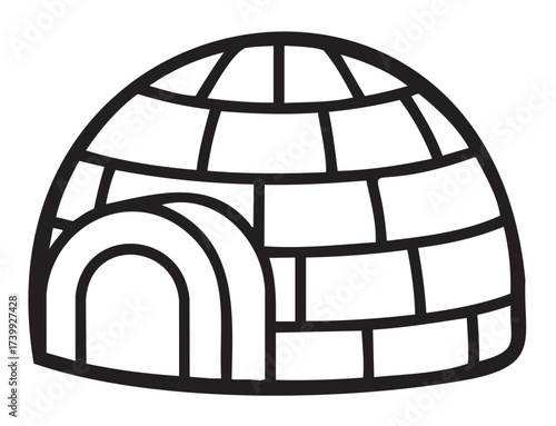 Black outline icon of an igloo with a simple arch-shaped entrance and segmented blocks, symbolizing traditional arctic architecture.