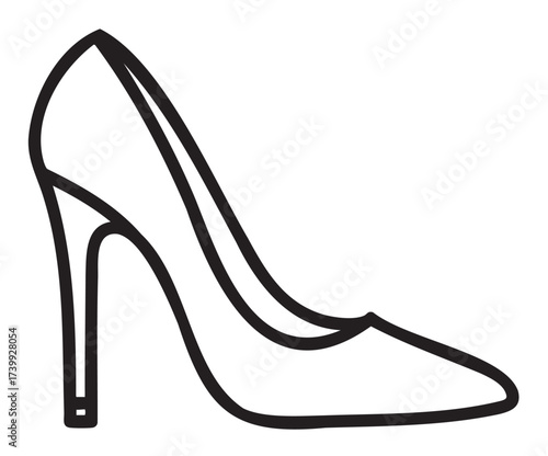 Black outline icon of a classic high-heeled shoe, featuring a slender stiletto and clean, minimalist lines.