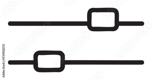 Black outline icons depicting two horizontal sliders with adjustable knobs for controlling audio or video settings.