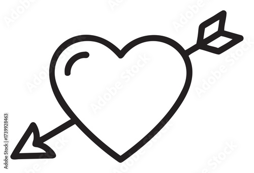 Black outline vector icon of a heart pierced by an arrow, symbolizing love and romance. simple and minimalistic design for romantic themes.