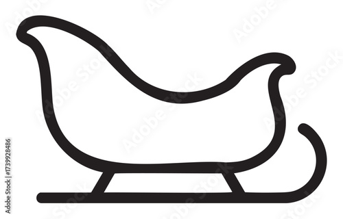 Black outline icon of a simple sleigh with curved runners and an elegant design. minimal linear illustration for winter, holiday, and transportation themes.