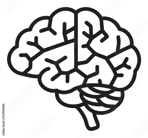 Black outline vector icon of a human brain with visible structure representing cognitive and neurological concepts.