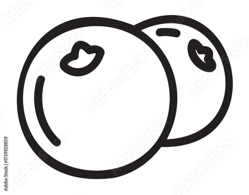 Black outline drawing of two simple blueberries with minimal details, emphasizing the circular shape and small indentations.