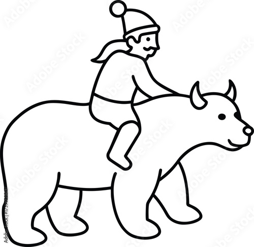 warrior riding a polar bear coloring page vector illustration on transparent background