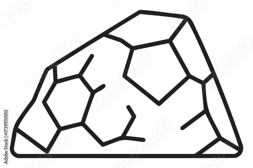 Geometric outline icon of a rock with irregular polygonal shapes and bold lines, representing abstract mineral concepts.