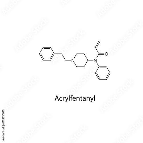 Acrylfentanyl molecular structure, ultra-potent synthetic opioid analgesic associated with overdose deaths, clean scientific vector diagram, flat skeletal chemical formula isolated 