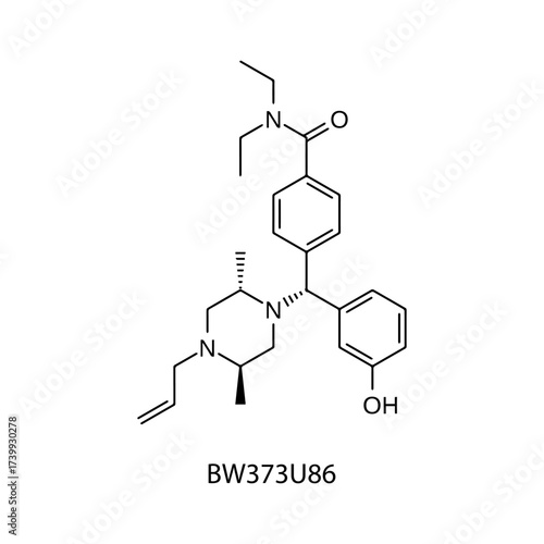 Butyrfentanyl molecular structure, potent synthetic opioid analgesic associated with recreational misuse and overdose, clean scientific vector diagram, flat skeletal chemical formula isolated 