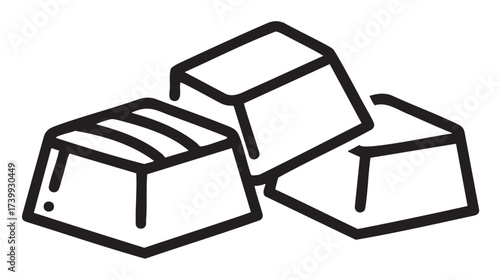 Black outline icon of three chocolate pieces, one with stripes, illustrating confectionery and sweets.