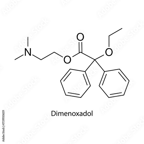 Dimenoxadol molecular structure, synthetic opioid analgesic drug for pain relief, clean scientific vector diagram, flat skeletal chemical formula isolated 