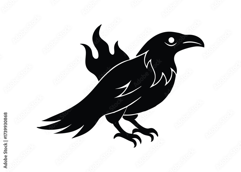 Fototapeta premium creepy raven flame silhouette vector icon