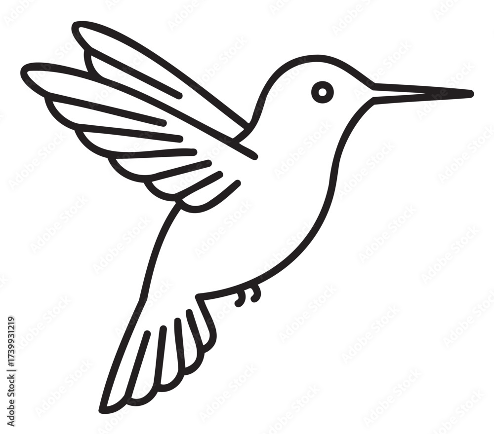 Fototapeta premium Black outline vector icon of a simple hummingbird with wings spread. minimal linear illustration for nature, wildlife, and bird concepts.