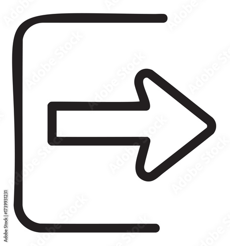 Black outline icon of an arrow pointing right inside a minimalist rectangular frame, symbolizing an exit or direction indicator.