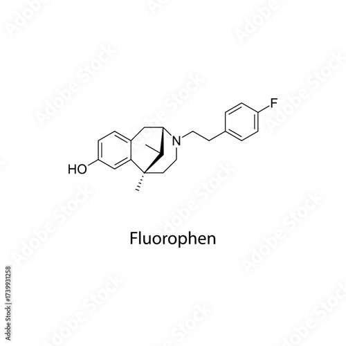 Fluorophen molecular structure, synthetic opioid research chemical with potent analgesic activity, clean scientific vector diagram, flat skeletal chemical formula isolated 