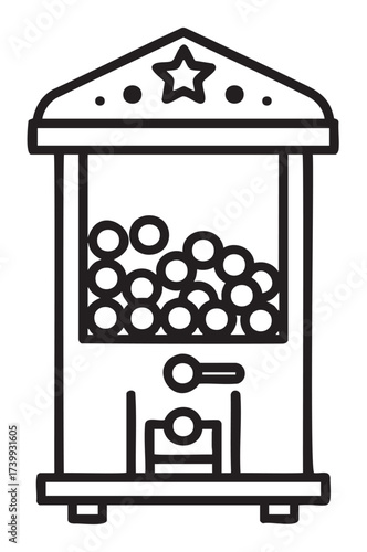 Black outline vector icon of a simple arcade claw game machine filled with assorted balls, featuring a star design on top.