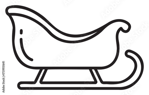 Black outline vector icon of a simple, minimalistic sleigh emphasizing smooth curves and classic design.
