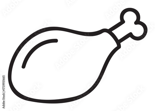 Black outline vector icon of a simple drumstick with a bone. minimal linear illustration design for food and culinary concepts.