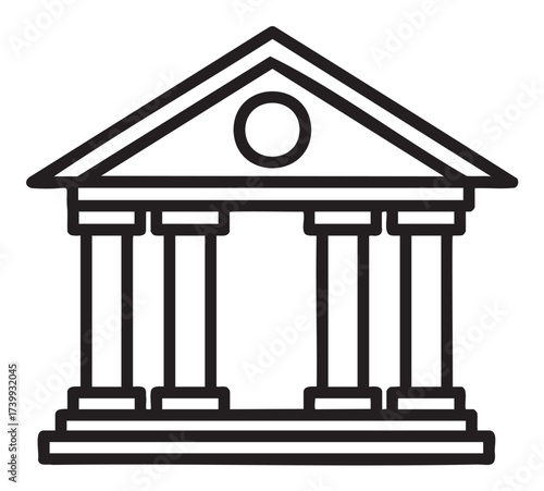 Black outline of a traditional greek temple with four columns and a triangular pediment. linear design suitable for history and architecture themes.