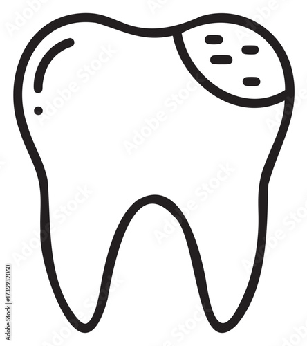 Black outline icon of a tooth with a cavity, showcasing dental decay and oral health concepts.