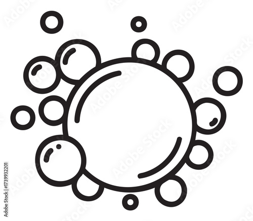 Black outline icon of multiple bubbles grouped together for clean and fresh concept in hygiene and sanitation.