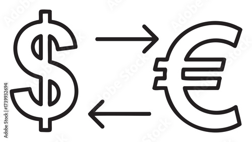 Black outline icons of a dollar sign and a euro symbol with arrows indicating currency exchange.