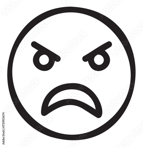 Simple black outline of an angry face emoticon with furrowed brows and a frowning mouth.