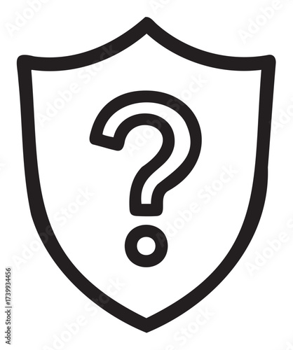 Simple black outline icon of a shield with a question mark in the center, symbolizing security or uncertainty.