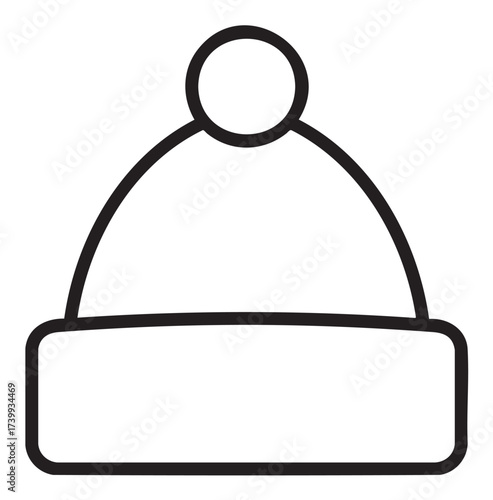 Black outline vector icon of a simple winter beanie with a pom-pom on top. minimal linear illustration for cold weather and fashion concepts.