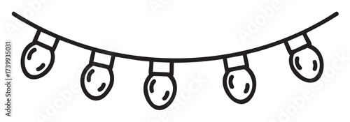 Black outline icon of five hanging string lights in a minimalist design, symbolizing decoration and celebration.