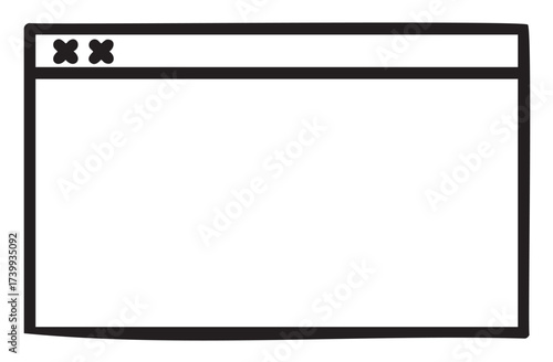 Black outline icon of a simple web browser window with two x marks in the top left corner, representing a closed or inactive state.