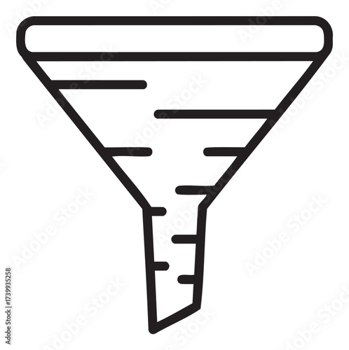 Black outline icon of a simple funnel with a wide top and narrow bottom. minimal linear design for tools and equipment concepts.