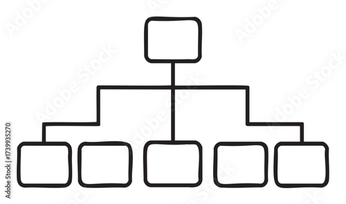 Black outline drawing of a simple hierarchical organizational chart with one top node connecting to five lower nodes horizontally.