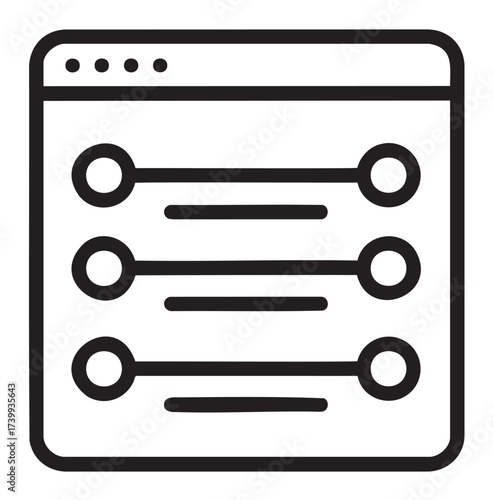 Black outline icon of a control panel with sliders in a square interface for adjusting settings or preferences.