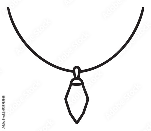 Black outline vector icon of a necklace with a geometric pendant, featuring a simple and elegant design ideal for fashion and jewelry concepts.