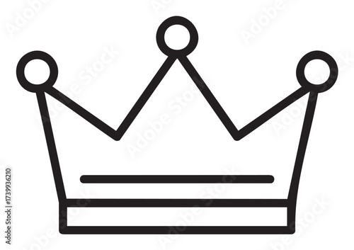 Simple black outline of a royal crown with five peaks and circular ends on the tips, symbolizing authority and royalty.