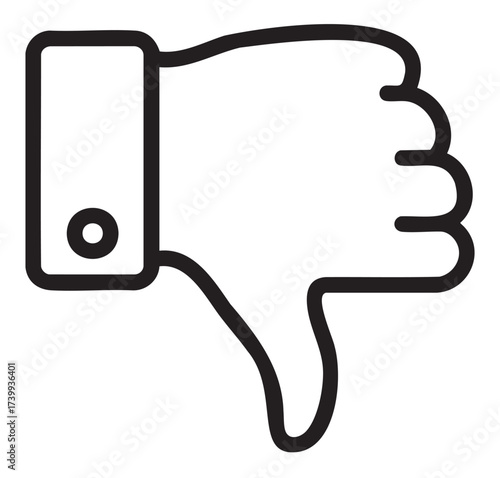 Bold black outline icon of a thumbs-down hand gesture with the thumb pointing downward, symbolizing disapproval or dislike.