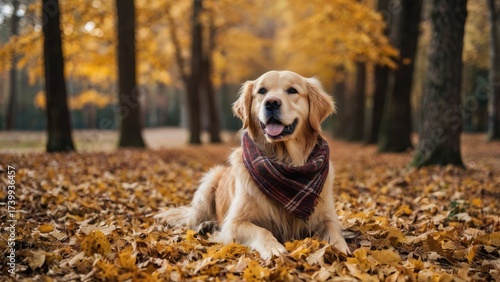 golden retriever in autumn park
