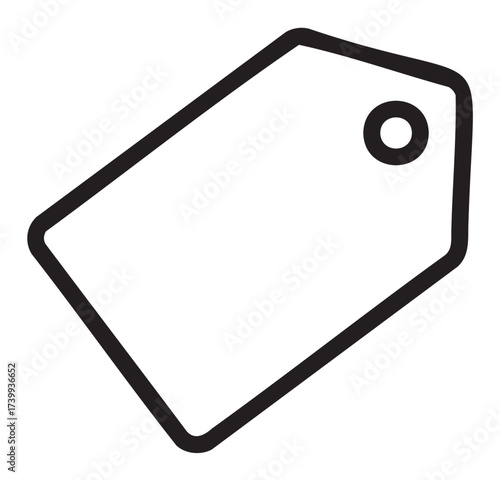 Black outline icon of a simple blank price tag with a hole for attaching to merchandise.