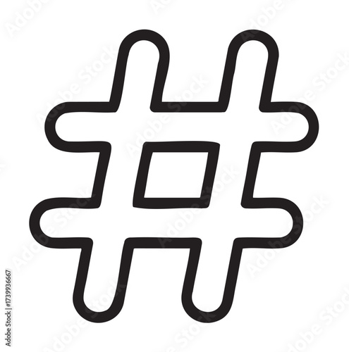 Bold black outline icon of a hashtag symbol, often used for social media, communication, and categorization purposes.