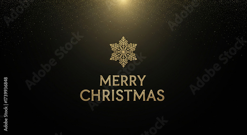 Luxury Christmas poster with golden snowflake and Merry Christmas text