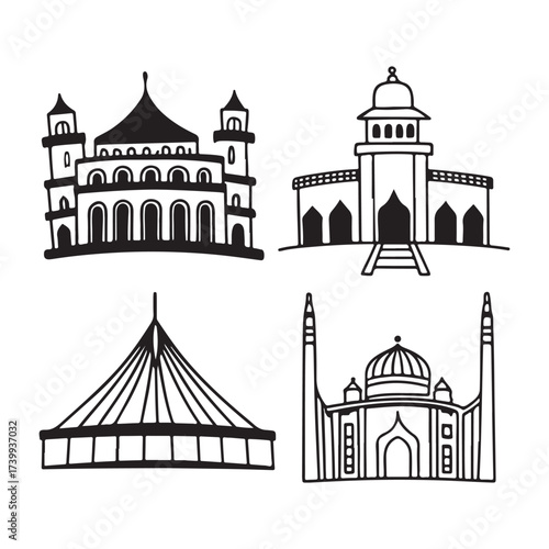 Mosques and Religious Structures Line Art Collection