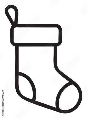 Black outline of a simple christmas stocking with a loop for hanging and a folded cuff at the top.