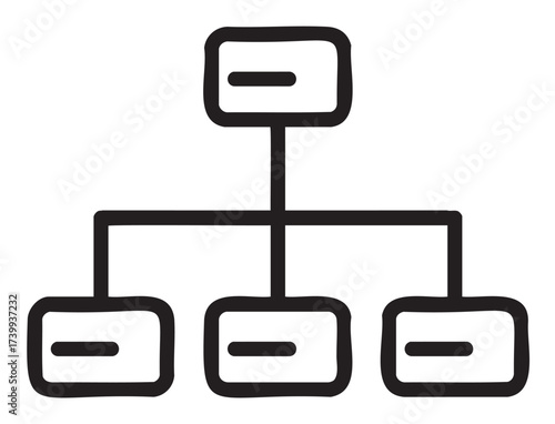 Hand-drawn black outline of a hierarchical organizational flowchart with rectangles connected by lines depicting a simple structure.