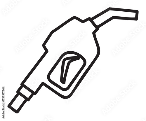 Simple black outline of a gas pump nozzle with a detailed handle design, symbolizing fuel and energy concepts.