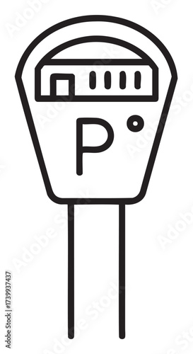 Black outline vector icon of a parking meter with a simple design for urban infrastructure and city planning concepts.