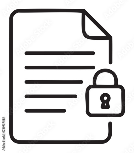 Black outline icon of a secured document with a padlock, representing data protection and privacy.