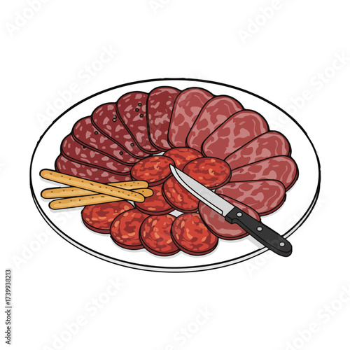 Iberian Chorizo and Salchichón Slices Vector Illustration