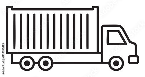 Black outline icon of a simple cargo delivery truck with a large container on the back.