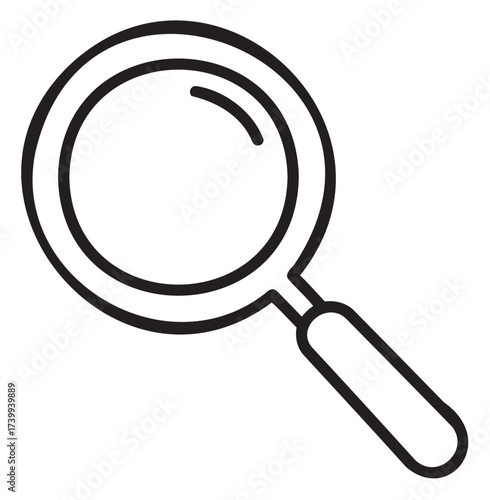 Simple black outline vector icon of a magnifying glass with a circular lens and handle, symbolizing search and exploration.