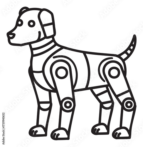 Black outline of a robotic dog with articulated legs and a simplified design, depicting futuristic technology and innovation.